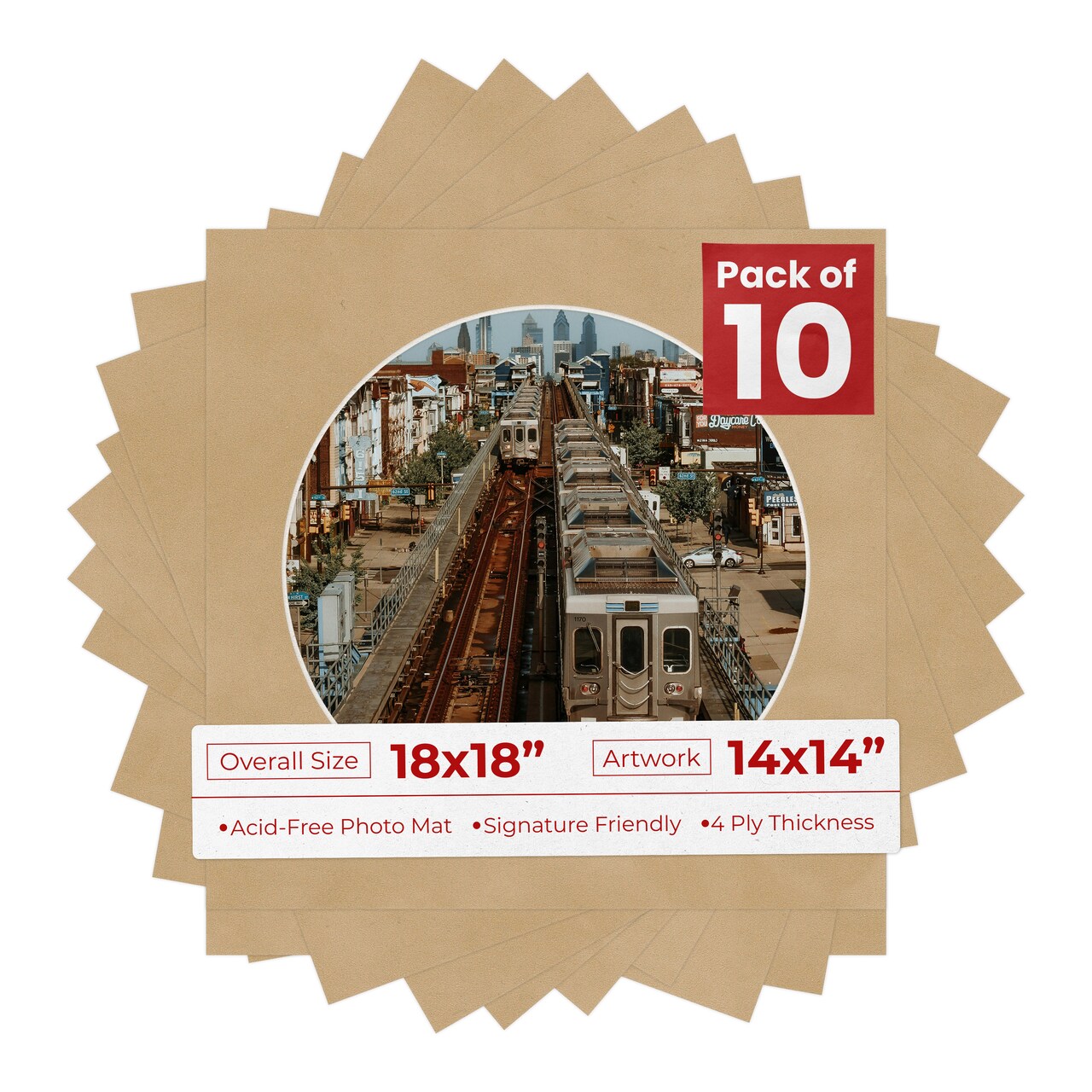 Beige Suede Mat Board for 18x18 Frames - Circle Opening for 14x14 Photos